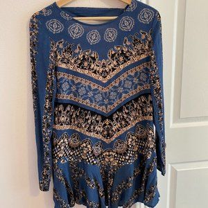 Free People V-Back Long Sleeve Mini Dress